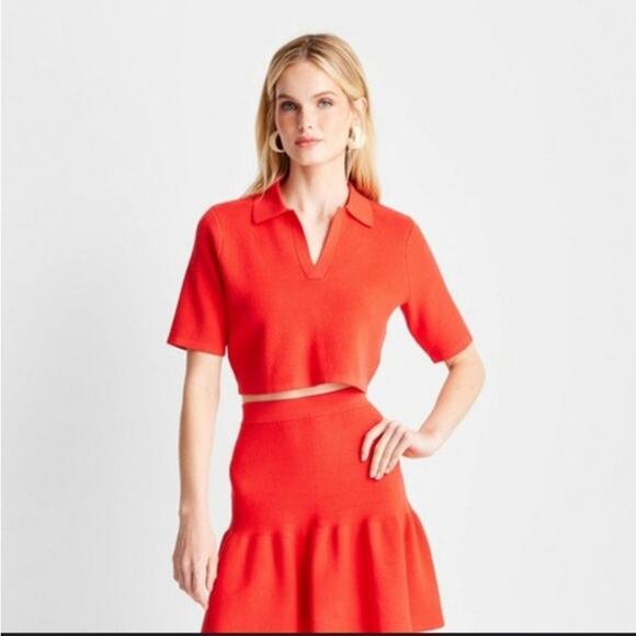 Future Collective x Jenee Naylor Cropped Knit Polo Short Sleeve Red Womens XXS - Picture 7 of 7